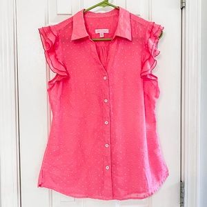 LILLY PULITZER • Pink Ruffle Sleeve Button Down
